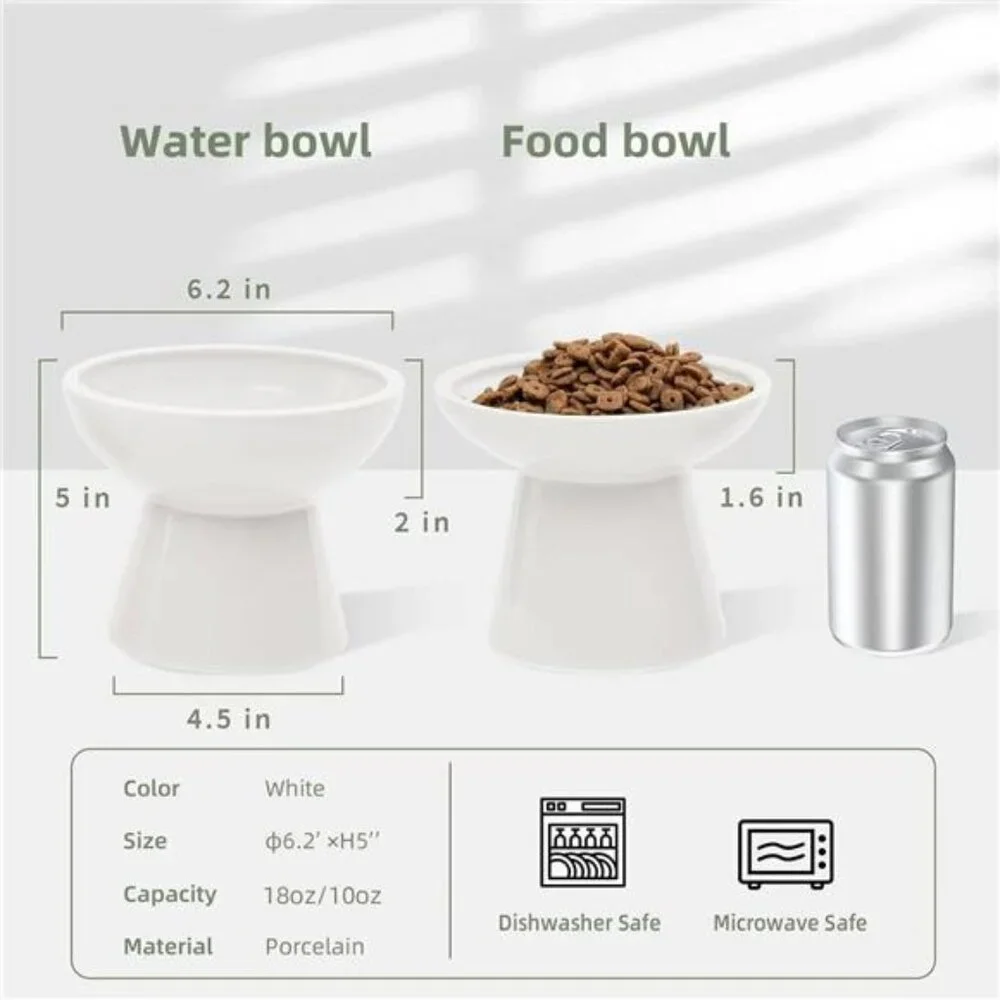 2 Extra Wide Raised Cat Food Bowl, Elevated Cat Bowls Anti-Vomiting Cat Feeder